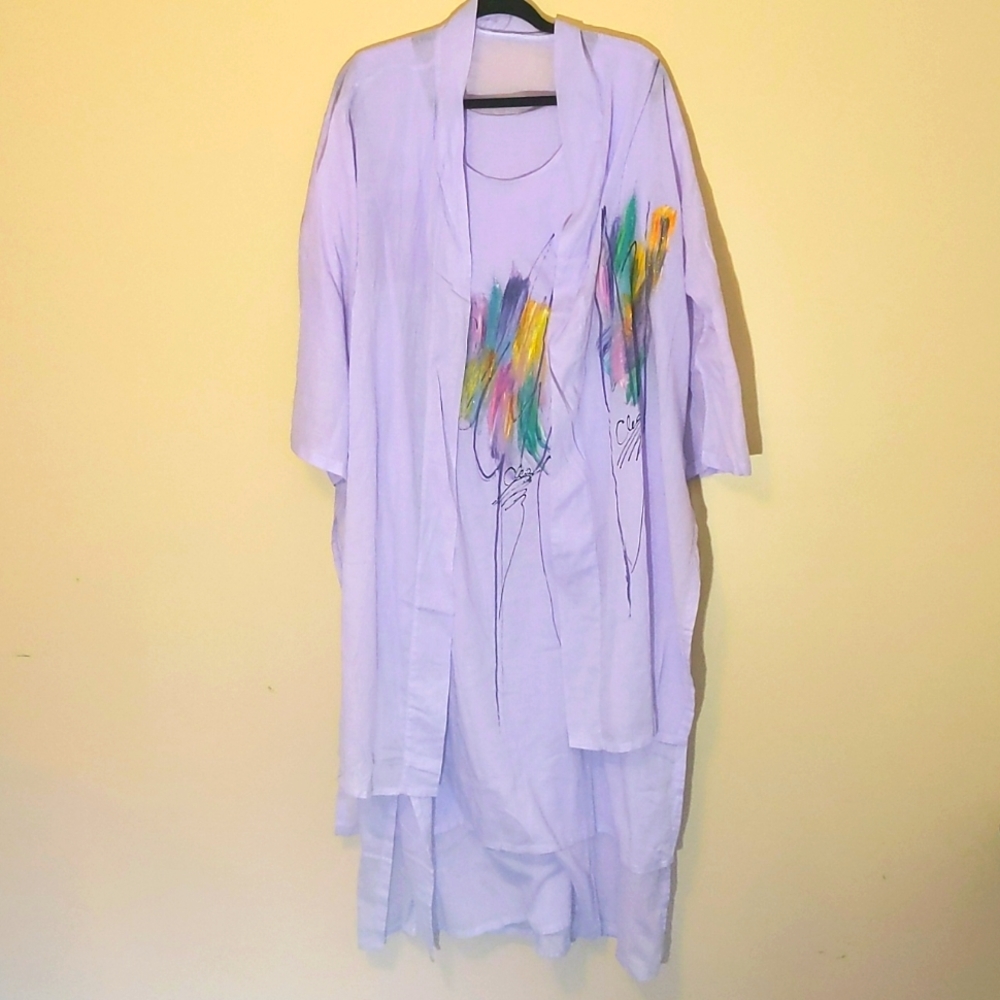 Purple Bohemian Slip Dress with Jacket Painted Abstract Colorful Pattern Splash